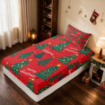 thumbnail image 5 of Manfei Christmas Tree Twin Sheets Green Bedding, Yellow Red 3 Pieces (1 Flat Sheet, 1 Fitted Sheet and 1 Pillowcase), 5 of 6
