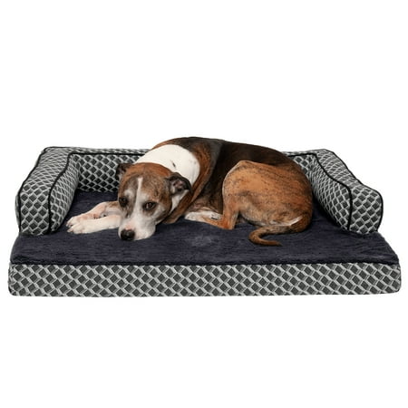 UPC: 0842229107180 | FurHaven Pet Products Plush & Decor Comfy Couch Cooling Gel Top Short Sided Sofa Pet Bed for Dogs & Cats – Diamond Gray Large