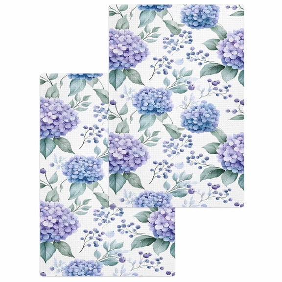 Blue Purple Spring Floral Kitchen Dish Towels for Drying Dishes Set of 2, Summer Botanical Elegant Waffle Weave Microfiber Hand Tea Bathroom Towels Quick Dry & Absorbent Towel 15.7x23.6