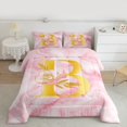 thumbnail image 2 of Homewish Pink Gold Monogrammed B Full Size Comforter Sets, Marbling Artwork Abstract Bedding Comforter Set, Rose Flower Print Reversible Bedding Sets, Super Cozy Room Decor, 3pcs, 2 of 8