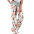 thumbnail image 4 of Gaecuw Palazzo Pants for Women Casual Regular Fit Long Pants Drawstring Lounge Trousers Sweatpants Loose Baggy Yoga Pants High Waisted Summer Ankle Length Workout Pants Floral Print Athletic Pants, 4 of 7