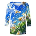thumbnail image 4 of Women's Fashion Dressy Casual Tops Gradient Floral Print Shirts Summer Clothes Vintage Round Neck Blouse Spring Elegant Shirts 3/4 Sleeve Loose Fit Flowy Tunic Tops Light Blue T Shirts XXXXL, 4 of 5