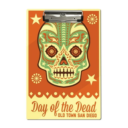 Old Town San Diego - Day of the Dead - Sugar Skull Mask - Lantern Press Artwork (Acrylic Clipboard)