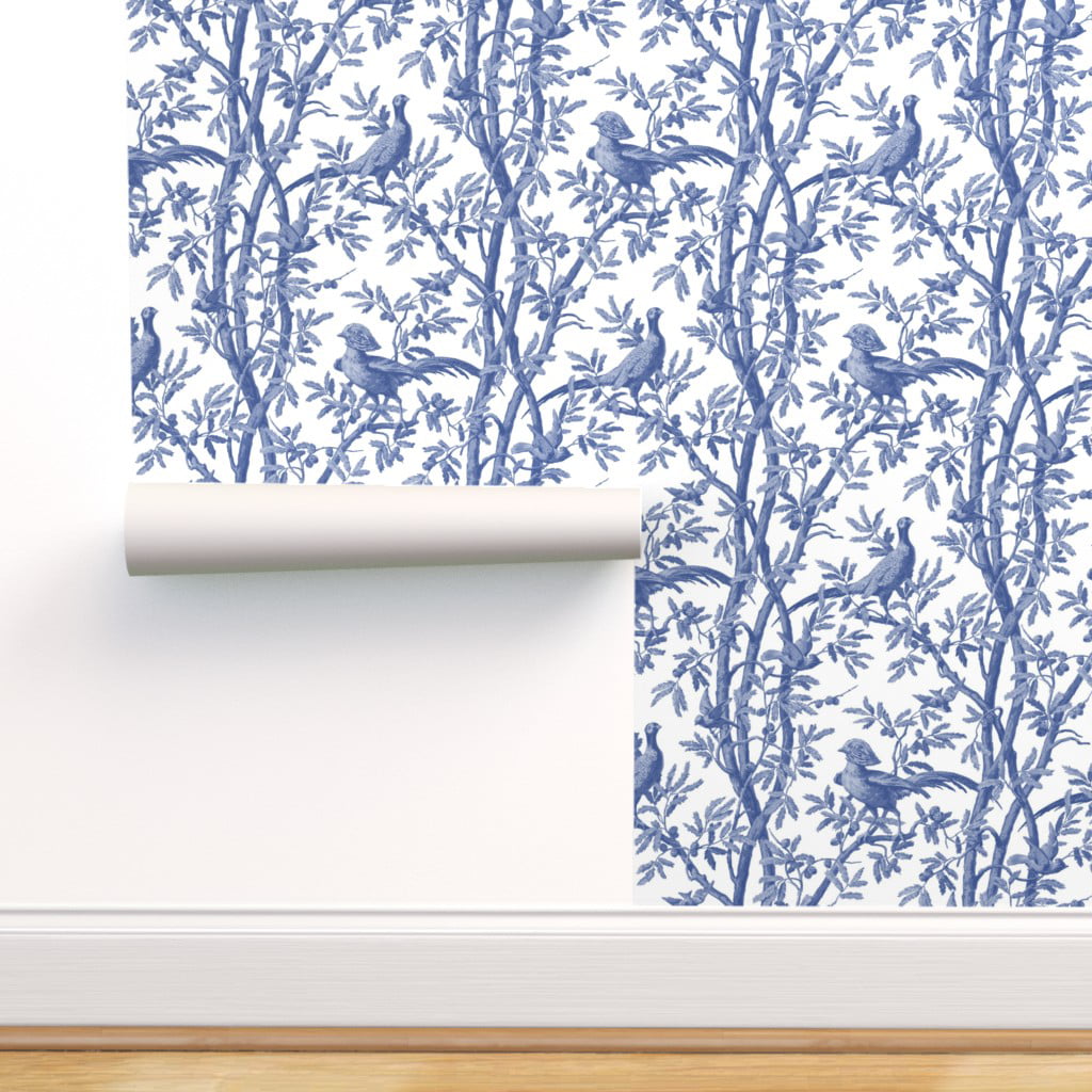 Commercial Grade Wallpaper 27ft x 2ft - Chinoiserie Delft Botanical Blue  White Chintz Vintage Style Antique Traditional Wallpaper by Spoonflower -  