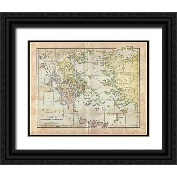 Murdock, Ramona 32x26 Black Ornate Wood Framed with Double Matting Museum Art Print Titled - Vintage Greece Empire Map