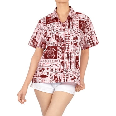 HAPPY BAY Women's Casual Beach Blouses Shirt Blouse Short Sleeve Button Down Dress Tops Tee Hawaiian Shirts for Women S Red, Happy Girl Boho