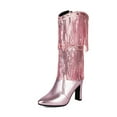 thumbnail image 4 of PiGOGI Women's Knee High Boots Side Zipper High Heel Winter Boots for Women Pointed Toe Tassel Detail Casual Comfortable Pink 37, 4 of 6