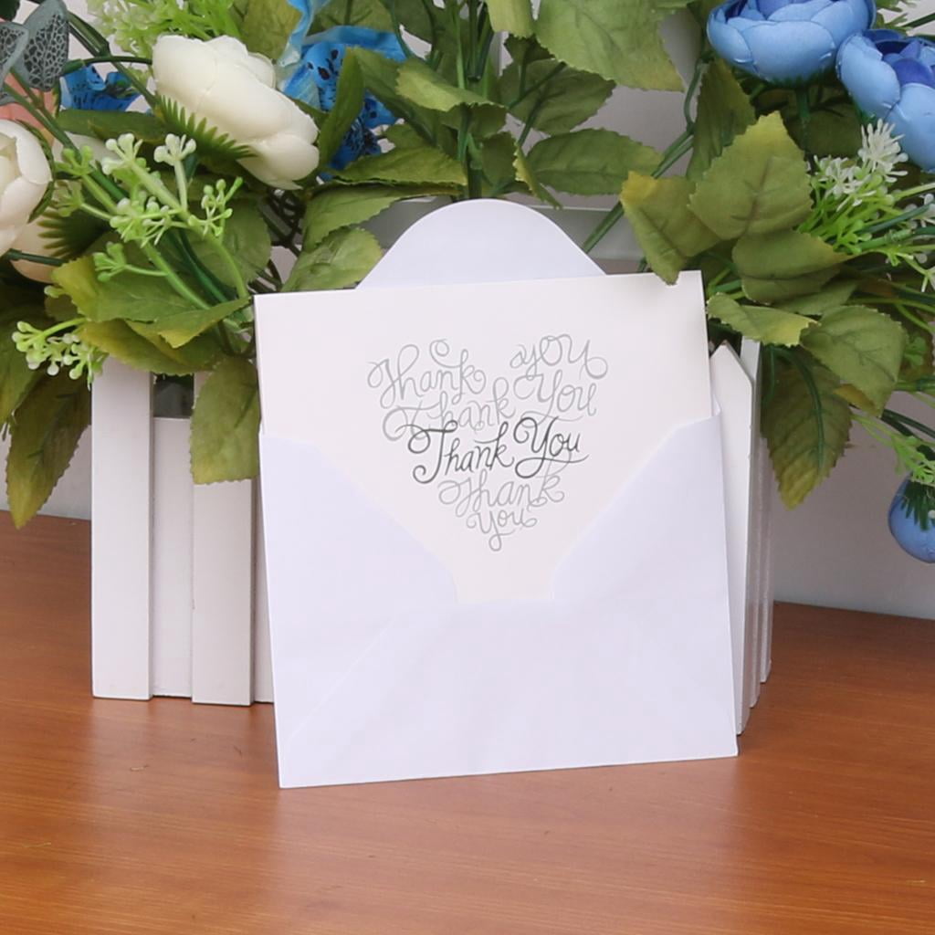 Dualoai Fashion 50pcs White Paper Wedding Pageant Thank You Cards Including Envelops