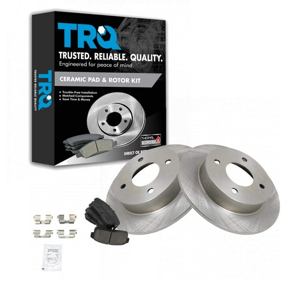 TRQ Rear Brake Pad & Rotor Kit Brake Pads Brake Rotor Ceramic Fits Select 2001-2002 INFINITI G20 2002-2006 Nissan Sentra