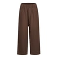 thumbnail image 4 of Resicozy Cotton Linen Pants Women Summer Dressy Casual Straight Leg Capri Pant Elastic Waist Beach Trousers with Pockets Brown XL, 4 of 6
