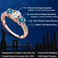 thumbnail image 2 of Gem Stone King 18K Rose Gold Plated Silver 3-Stone Ring Oval White Created Sapphire and Vivid Persian Blue Moissanite (2.12 Cttw, Size 9), 2 of 6