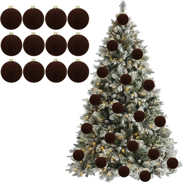12 bolas de terciopelo para adornos navideños, 2,36'', adornos flocados para árbol de Navidad, bolas de terciopelo para adornos de árbol de Navidad, decoración de corona (#05)