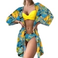 thumbnail image 2 of sunsanly 3Pcs/Set Spaghetti Strap Backless Bikini Cover Up Set Solid Color Bra Leaves Print Briefs Long Sleeve Cardigan Set Beachwear, 2 of 8