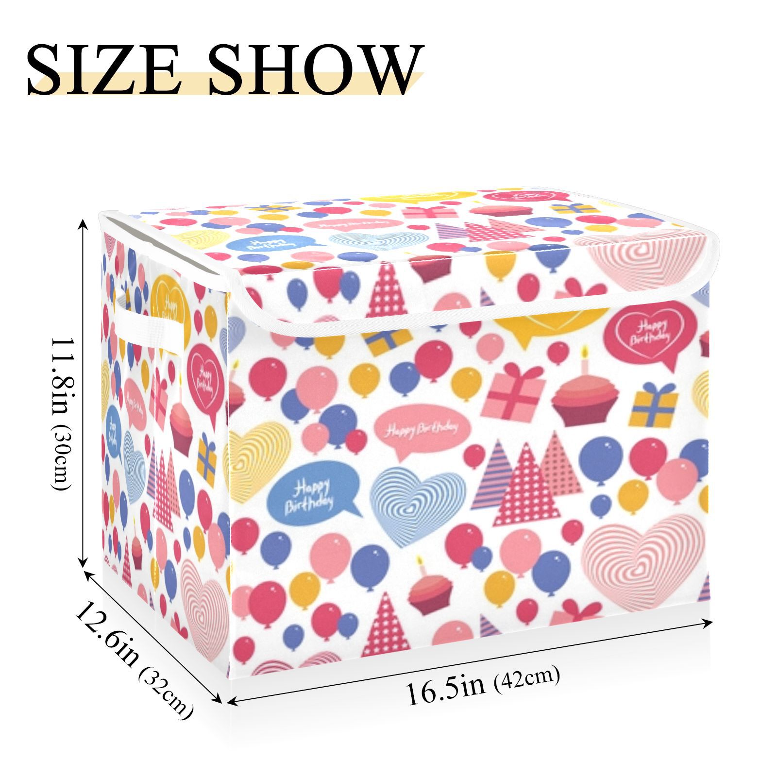 Happy birthday party balloons Storage Bins with lid, Decorative Boxes for Shelves, Closet Organizer Basket with Handles, Large,