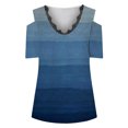 thumbnail image 3 of Gibobby Blusa Casual de Mujer Blusa manga corta con hombros descubiertos y cuello en V estampado para mujer(Azul,XL), 3 of 5