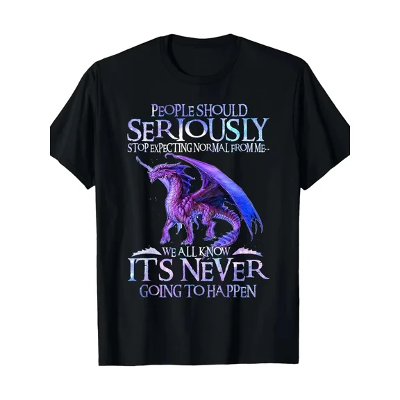 VINTAGE Cute Dragon Serious Woman Dragon Funny 220g 100% Cotton T-shirt