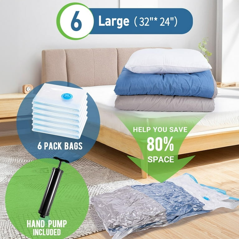 6pcs Vacuum Storage Bags - Space Saving Reusable Self-sealing Vacuum Sealer  Bags For Clothes, Duvets, Pillows, Blankets, Bedding, Travel (with Hand  Pump)