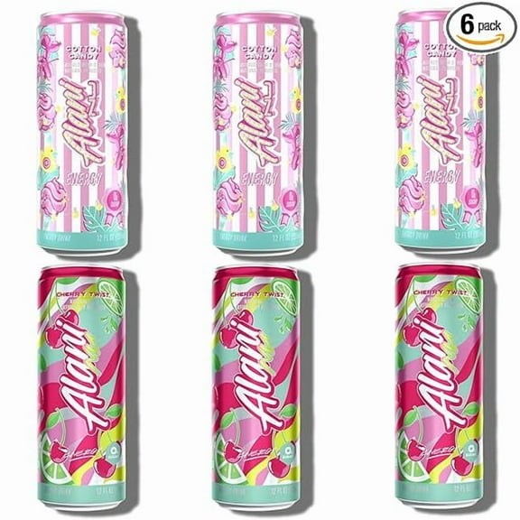 New Alani Energy Drinks Cotton Candy, Cherry Twist Variety Pack 12 fl oz Sugar-Free, Low-Calorie, 200mg Caffeine, Energy Boost Drink (Pack of 6)