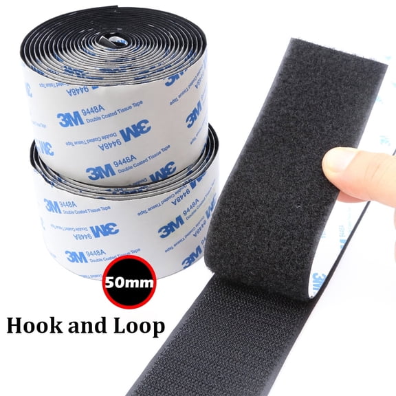 Black 2-Inch Heavy Duty Sticky Back Tape – 10FT Long Strong Hook and Loop for Auto & Big DIY Projects