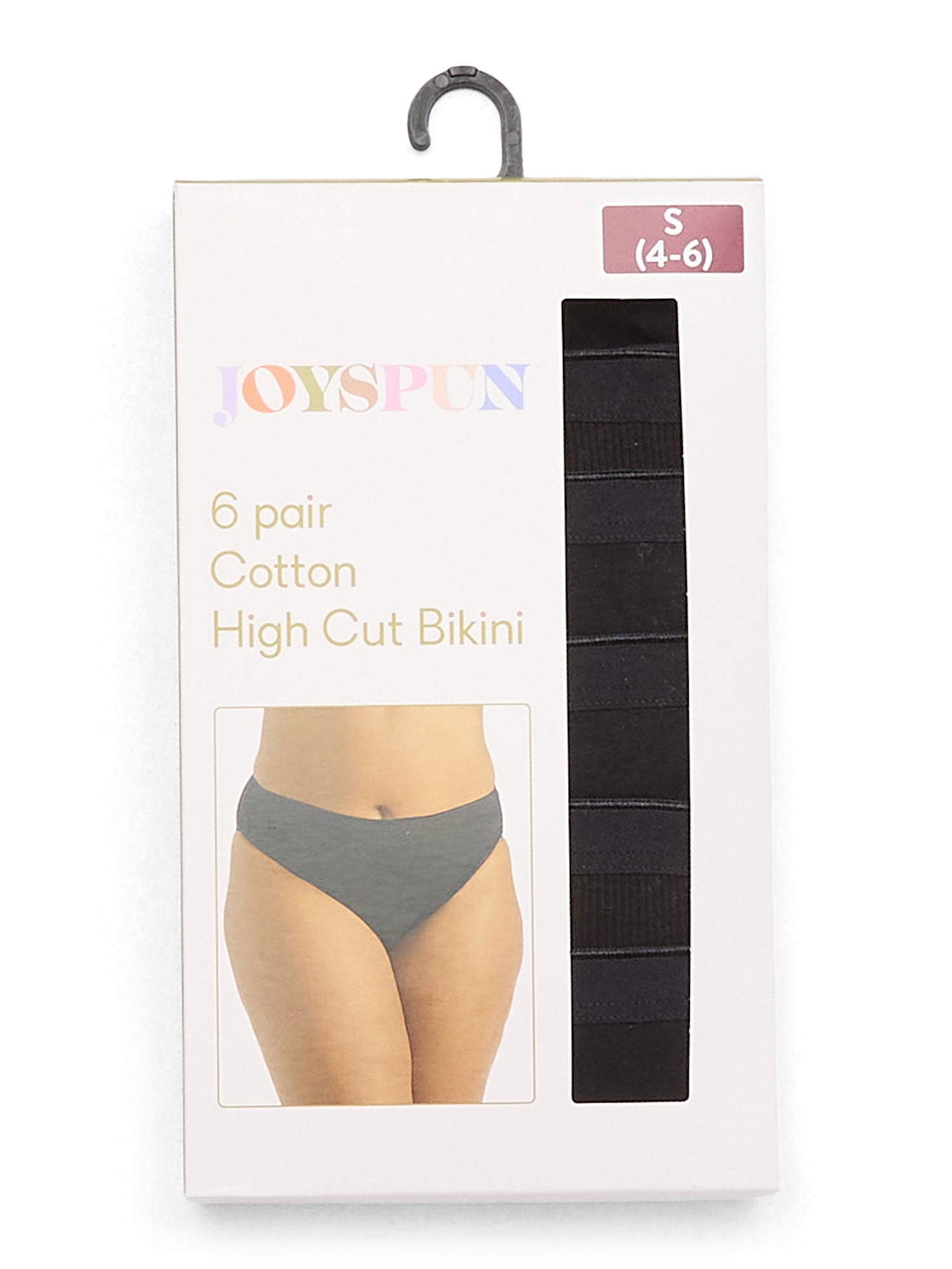 Joyspun Women's Cotton-Blend Hi-Cut Bikini Panties, 6-Pack, Sizes S-XXXL