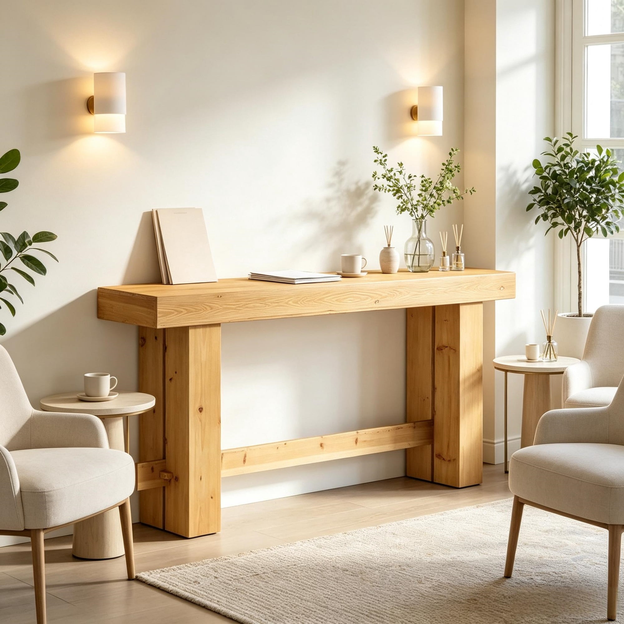 63 in Wood Sofa Entryway Table Console Table with Stable Legs