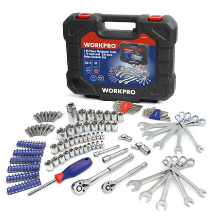 Workpro 145 Piece Mechanic&amp;#39;s Tool Set 1/4-inch and 3/8-inch Drive Sockets Set