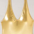 thumbnail image 3 of WEIGFI Womens Swimwear One-Piece Sparkly Party Bathing Suit Tummy Control Deep V-Neck Spaghetti Strap Solid Color Beachwear Stylish Pool Swimsuit,Gold,XL, 3 of 9