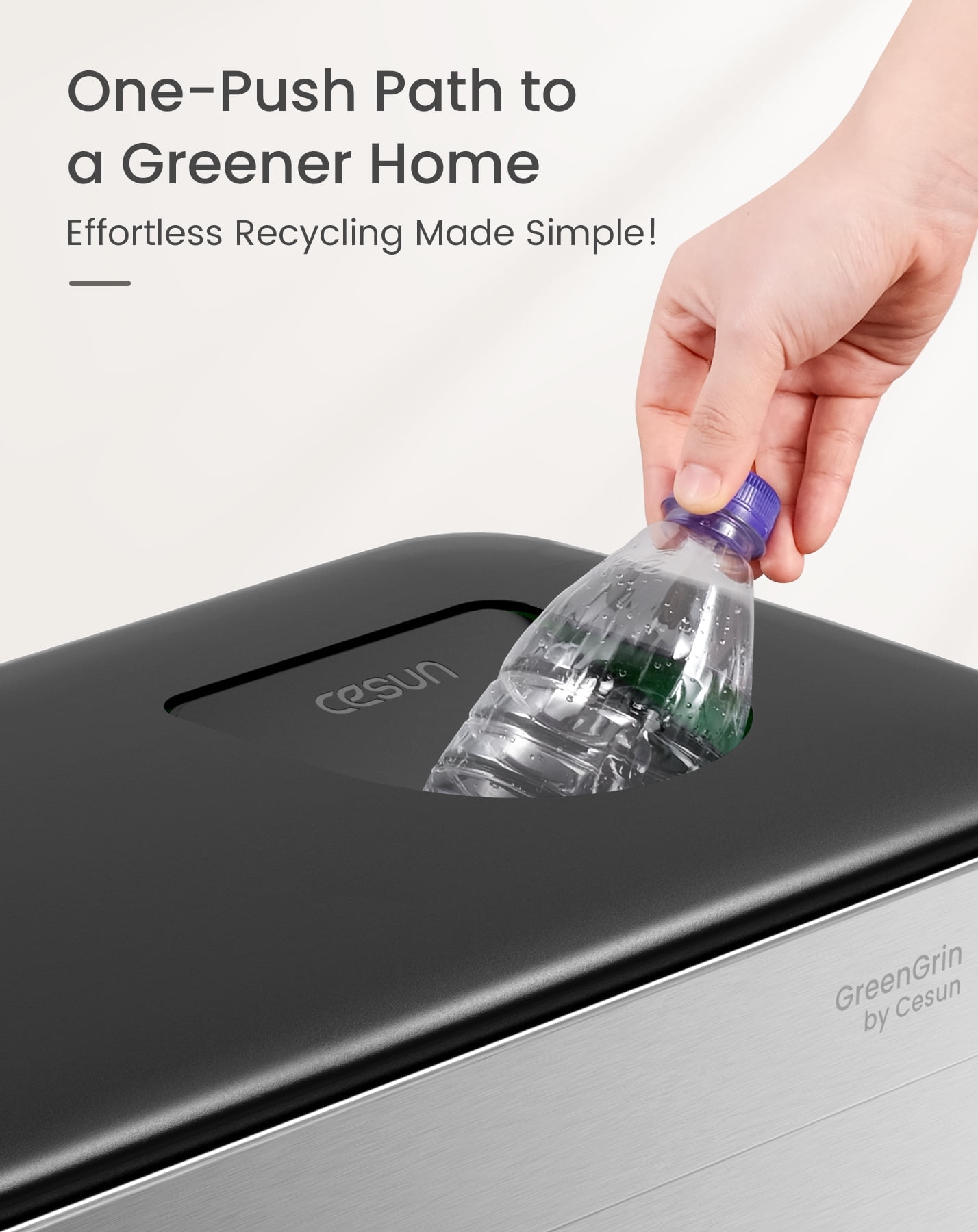 Cesun 16 Gal Dual Trash & Recycle Bin, Stainless Steel Step Kitchen Garbage Can, Push Flap, 30L+30L