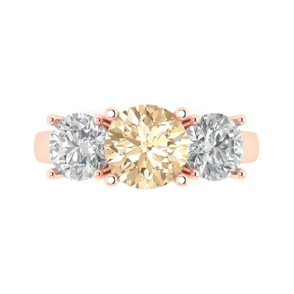 Clara Pucci 14K Rose Gold 3ct Morganite Three-Stone Ring for Women