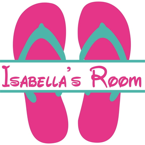 Beach Flip Flops Vacation Surf Sea Sand Ocean Travel Unwind- Custom Vinyl Wall Art - Personalized Name - Baby Girls Boys Kids Nursery Wall Decal Room Decals Wall Stickers Decorations Size (30x15 inch)