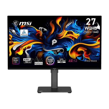 MSI PRO MAX 271QPX14G 27" WQHD (2560 x 1440) Flat QD-OLED EyesErgo Monitor, Black, 144Hz, 16:9, OD-OLED, 0.03ms, 400 nits (HDR), Uniform Luminance, Built-in Two Speakers