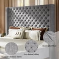 thumbnail image 5 of Amerlife King Size Bed Frame with 65" Tall Headboard, Upholstered Wingback Platform Design, Solid Wood Legs, Ash White, 5 of 9