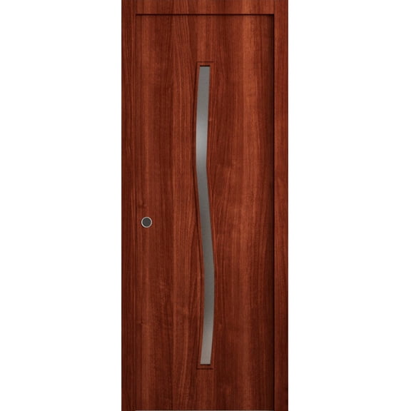 Sliding Pocket Door 36 x 80 in - LUNO 2003 Walnut - Kit Rail Hardware - Solid Wood Interior Bedroom Modern Doors