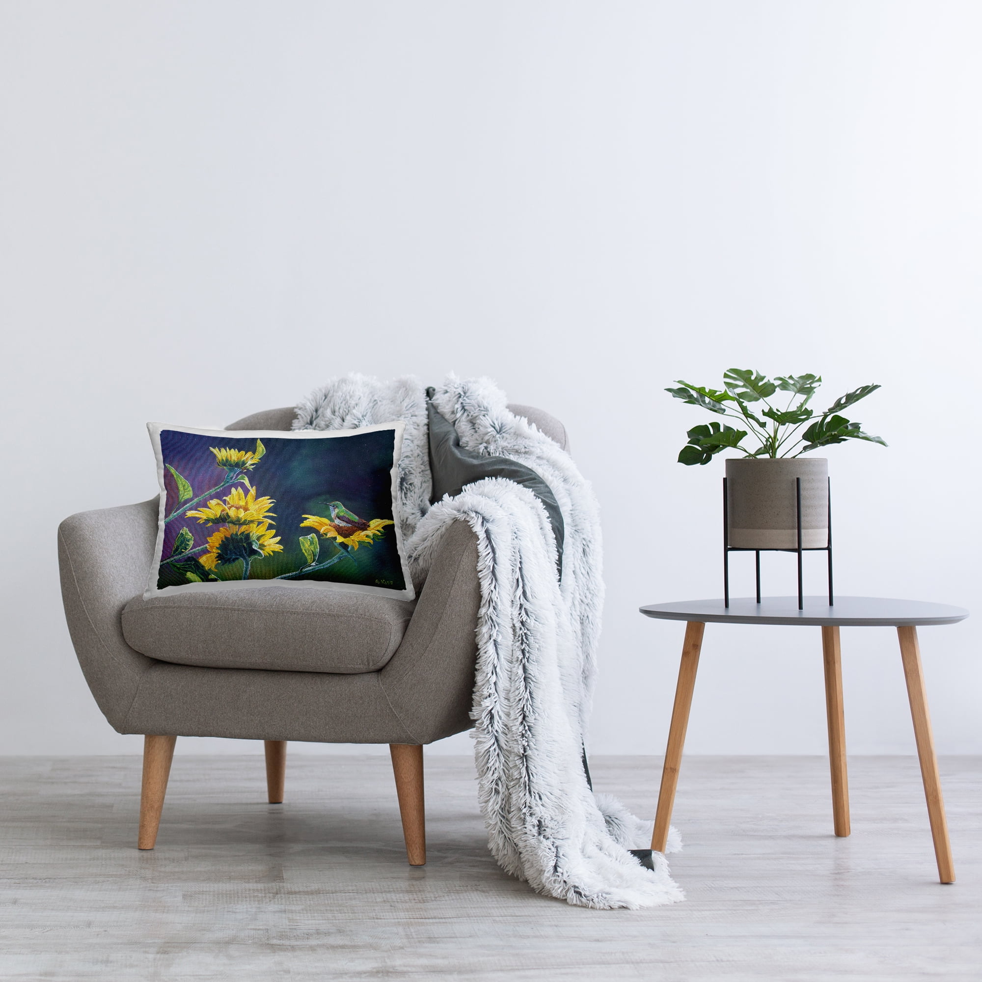Stupell Industries Resting Birds on Sunflowers Decorative Printed Throw Pillow Design by Andrew Kiss.