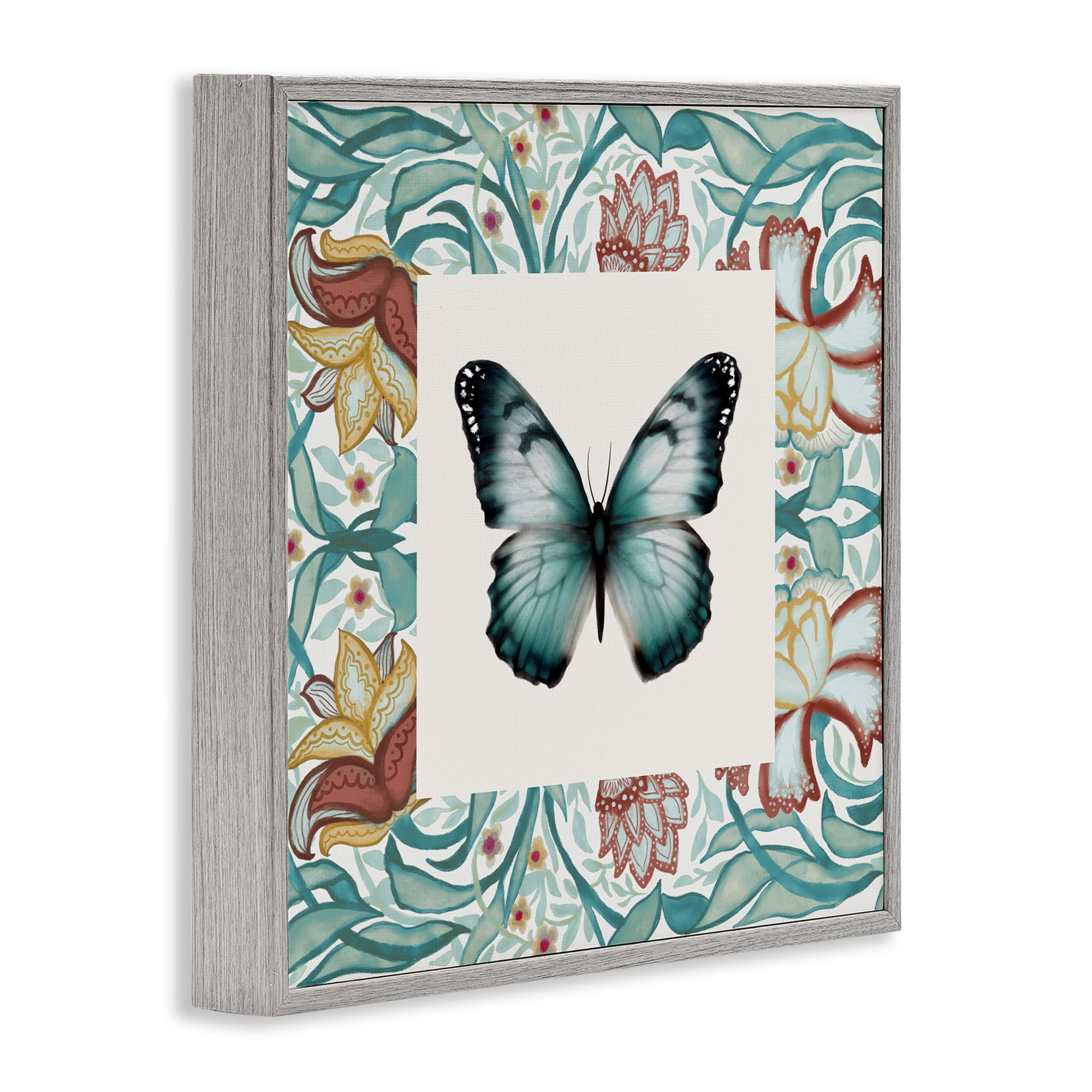 Stupell Industries Blue Toned Baroque Butterfly Gray Framed Giclee Art, design by Elizabeth Medley