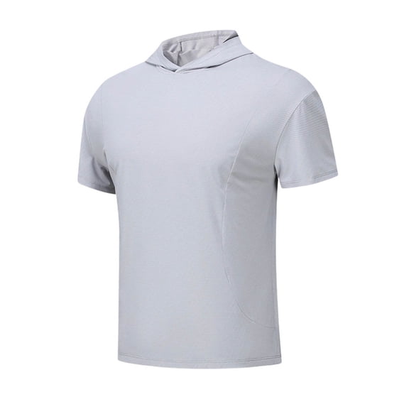 TEAJOPSUU Men's Gym Shirts Short Sleeve Hoodie Lightweight Quick Dry Sports Pullover Hooded Tee for Workout Fitness A-Gray