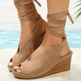 thumbnail image 2 of Dakaela Women's Wedge Sandals Suede Peep Toe Platform Sexy Strappy Slingback Dress Summer Shoes, 2 of 7