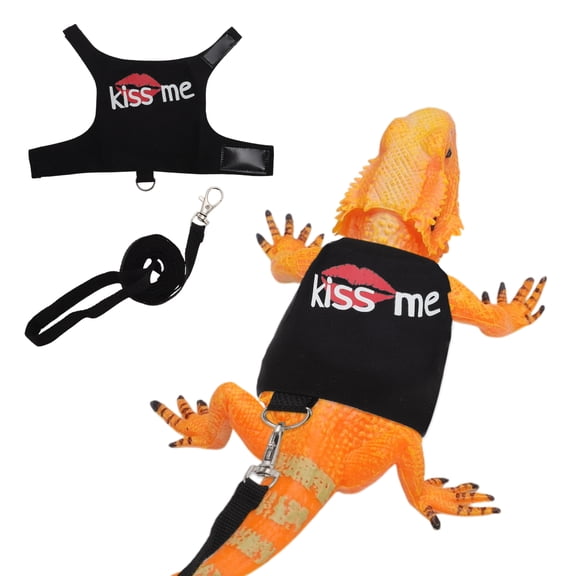 Bearded Dragon Leash Adjustable Cute Lizard Reptiles Harness Bearded Dragon Harness Escape-Proof Harness Clothes for Walkings Outdoor Black 1 Set