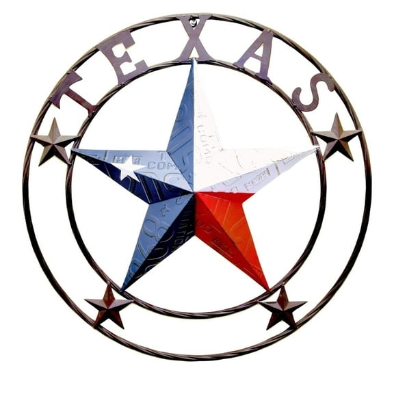 Metal Star Outdoor 24" Circle with Texas License Plate Style for Wall Hanging Decoration