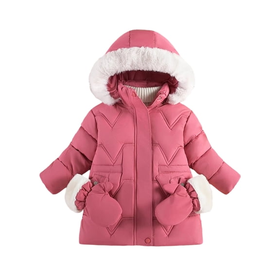 Luvrsol Girls Faux Fur Trim Hood Winter Puffer Coat, Mid‑Length Zip‑Up Kids Cold Weather Outerwear 100-140