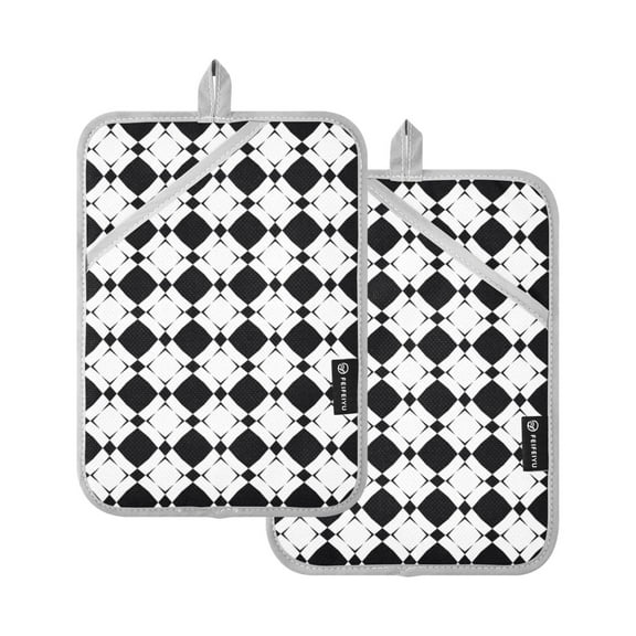 Black and White Checkered Pot Holders Set of 2 Heat Resistant Kitchen Oven Gloves Potholder Cooking Baking Microwave Mitts
