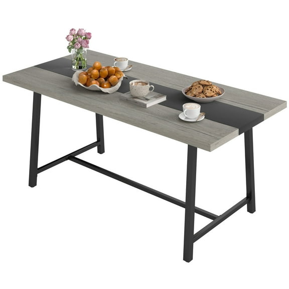 70.9" Dining Table for 8 People, Industrial Kitchen Table with Rrinforced Crossbar and Adjustable Foot Pads, Large Meeting table for Home Office, Gray