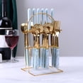 thumbnail image 1 of ¡Precio rebajado! Juego de vajilla de acero inoxidable de 24 piezas, mango de cerámica, patrón, mango de plástico, juego de cuchillo, cuchara y tenedor de estilo occidental por un período limitado, 1 of 4