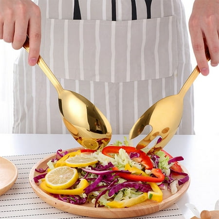 

EGYMEN Long Handle Stainless Steel Salad Spoon Fork Utensil Set Ergonomic Design for Comfortable Grip Versatile Use for Pasta