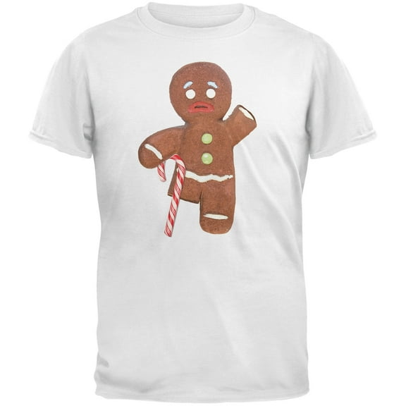 Ginger Bread Man With Candy Cane Crutch White Adult T-Shirt - X-Large