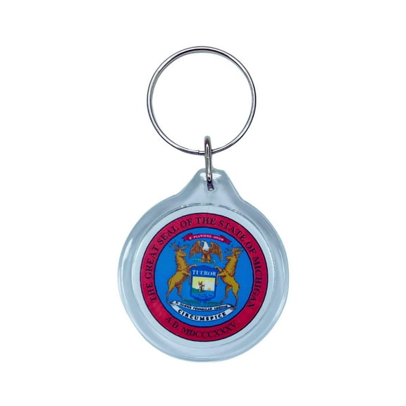 Round Acrylic Keychain - State Seal Michigan - USA | Lightweight Travel Keepsake, Collectible Souvenir, Everyday Key Accessory