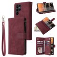 thumbnail image 1 of Zipper Wallet Case for Samsung Galaxy S23 Ultra with Large Capacity Card Slots Holder Flip Folio Cover, Premium PU Leather Magnetic Clasp Wrist Strap Kickstand Soft Silicone Shockproof Case,Winered, 1 of 8