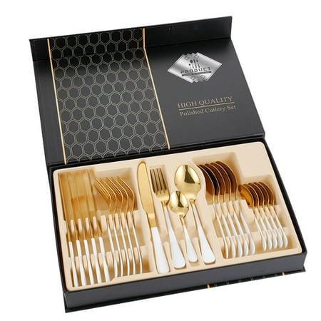 

Craftsman Spirit Stainless steel tableware 24-piece set four-piece gift box Western Food knife fork and spoon set. Serves 6 people