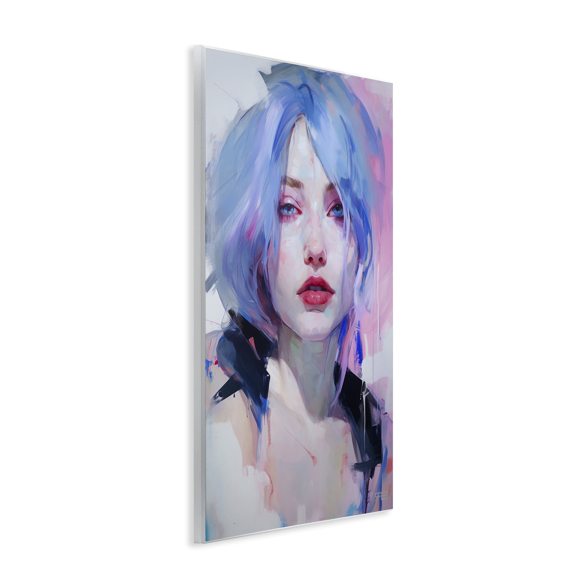 Stupell Industries Blue Haired Woman Visage Novelty Painting Unframed Art Print Wall Art, 13 x 19