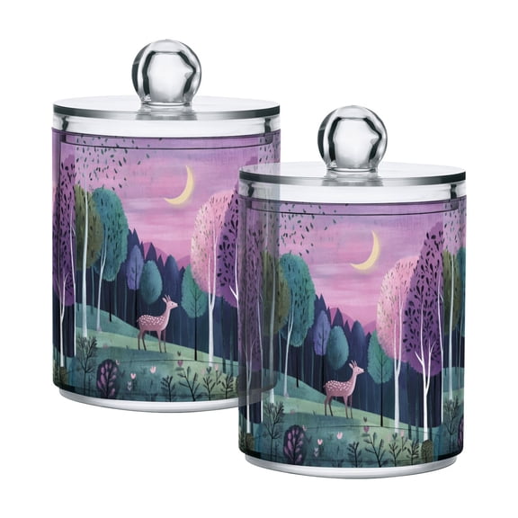 Yayeee 2 Pack Qtip Holder Bathroom Cotton Swab Canister with Lid Clear Dispenser Set, Green Night Deer